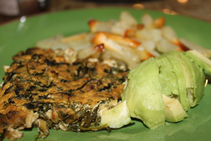 Frittata served with avocado and roasted potatoes